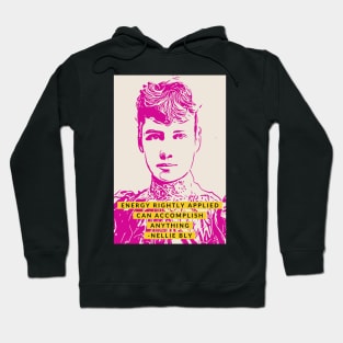 Nelly Bly Quote Pink Ink Illustration of Girl Boss and Women's History Activist in Minimalist Style Hoodie